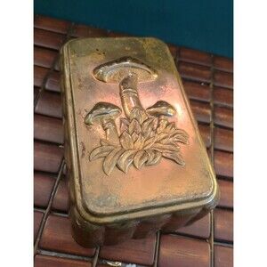 Vintage Copper Jello Mold Magic Mushrooms Scalloped Sides & Hanger 8"x5.25"x2.5"